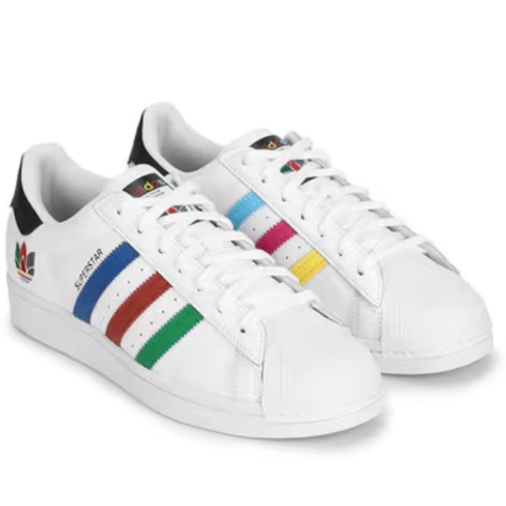 Adidas Kids White Rainbow Stripe Superstar Sneakers
